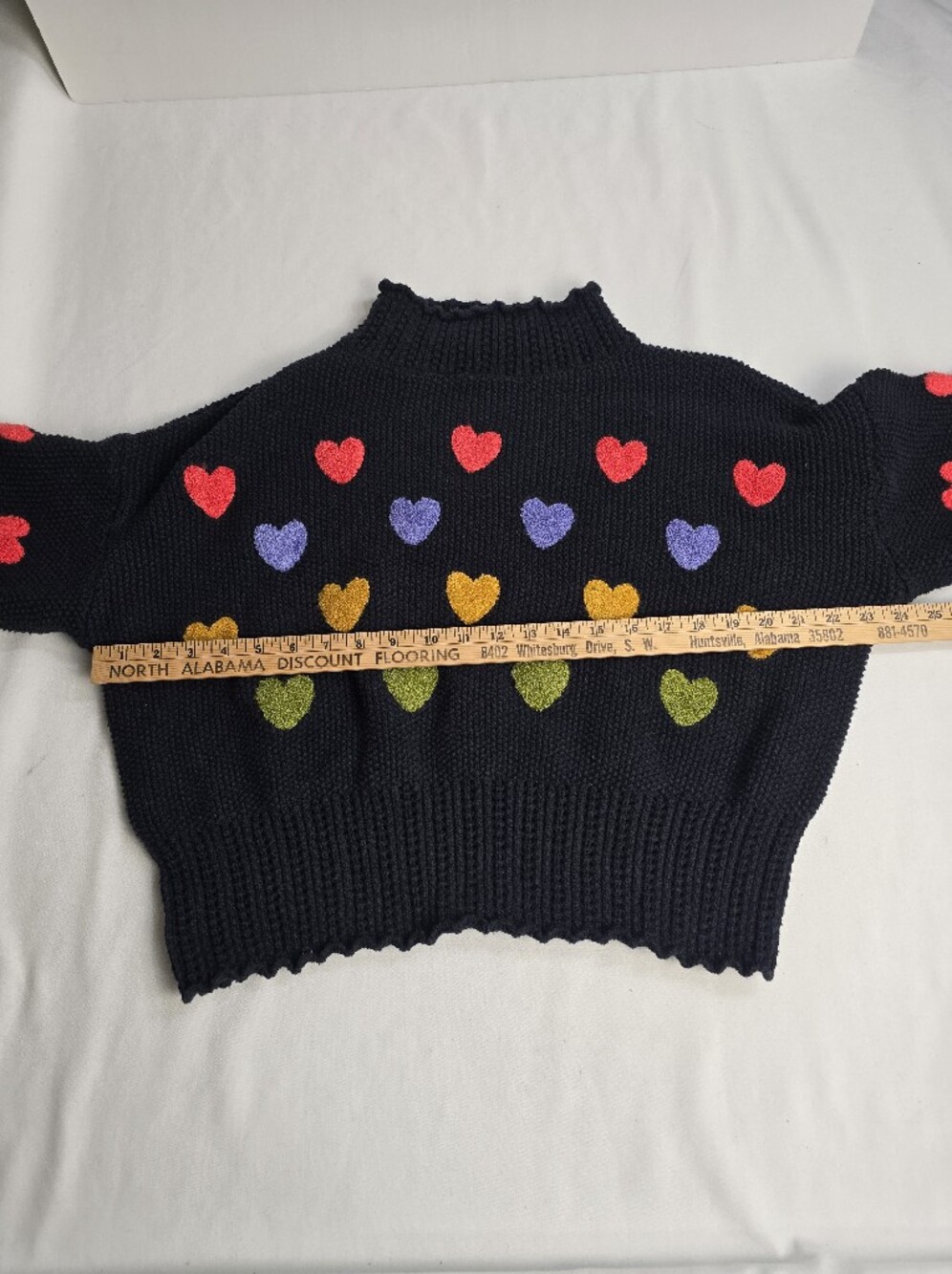 Anthropologie Black Multicolor Heart Sweater Mock Neck Chunky Knit Hearts - Picture 5 of 6